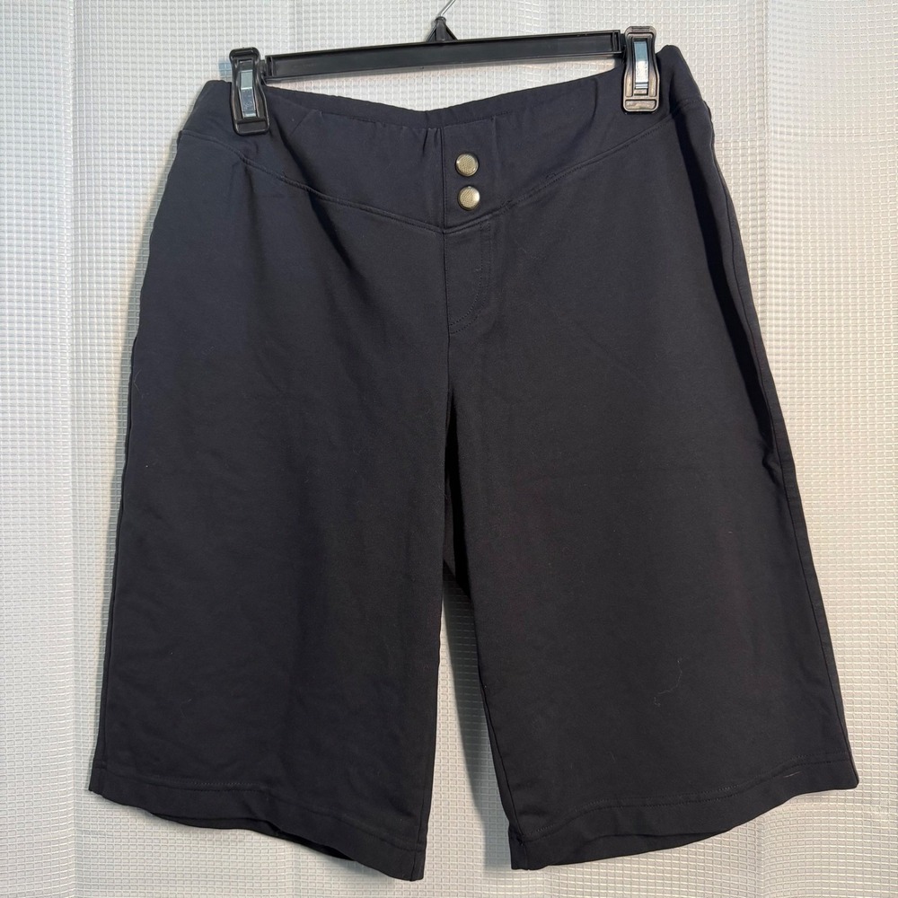 Athleta Bermuda Shorts S‎ Black Double Button Stretch